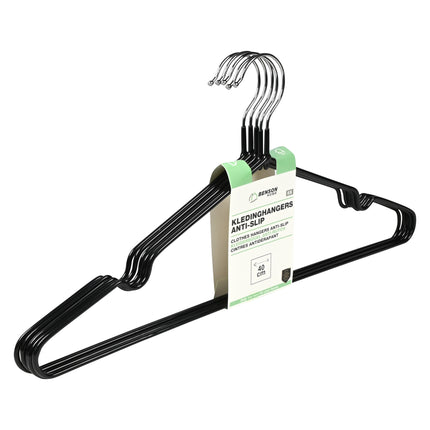 Kledinghangers metaal met anti-slip coating 5 dlg zwart – Breedte 40 cm, 40 cm