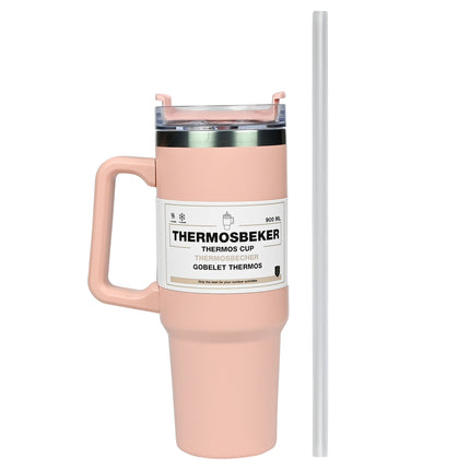 Thermosbeker 900 ml roze – Hoogte 24,5 cm, Diameter ø 8,9 - 7,2 cm, Inhoud 900 ml
