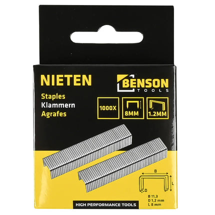 Nieten 8 mm x 1,2 mm - 1000 stuks voor textiel en decoratie.