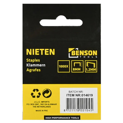 Nieten 8 mm x 1,2 mm - 1000 stuks voor textiel en decoratie.