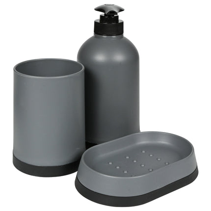 Badkamerset grijs 3 dlg – Inhoud zeepdispender 350 ml, 350 ml