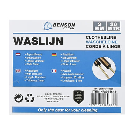 Waslijn 3 mm x 20 m – Lengte 20 meter, Dikte 3 mm, 20 meter