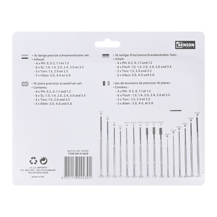 Schroevendraaier set precisie 16 dlg – 4 x PH (+) 0, 0.2, 1.1 en 1.2