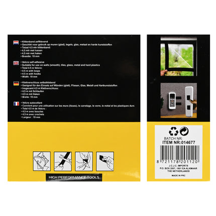 Klittenband zelfklevend zwart 4,5 m – Breedte 19 mm, 19 mm
