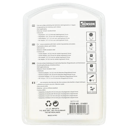Bit dop adapter set voor ratelringsleutel 4 dlg – Materiaal chroom-vanadiumstaal