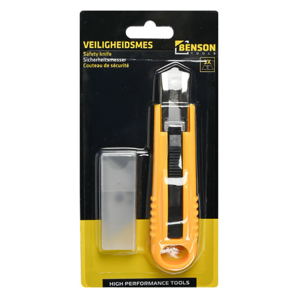 Veiligheidsmes + 3 reservemessen – Afmetingen 140 x 35 x 22 mm, Materiaal ABS + staal