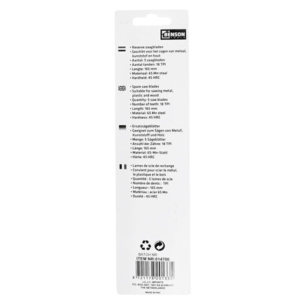 Zaagbladen 165 mm 5 dlg – Voor alle junior zaagbeugels