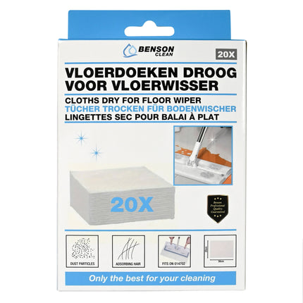 Vloerdoeken droog voor vloerwisser 014702 20 dlg – Aantal 20 stuks, Afmeting 20 x 30 cm