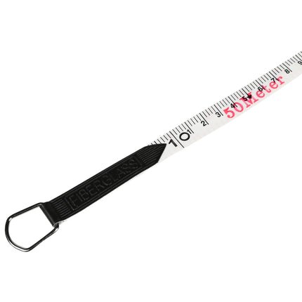 Landmeter 50 mtr – Lengte 50 m, Breedte (band) 13 mm, Afmetingen haspel 30.5 x 21 cm
