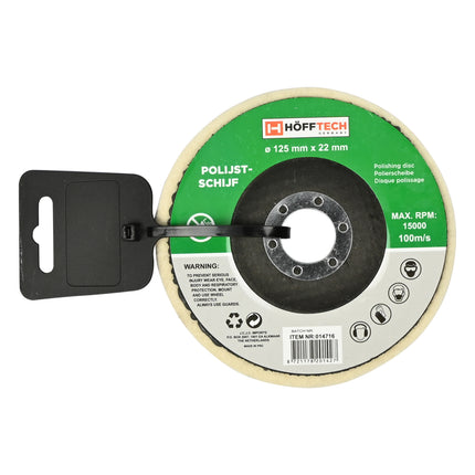 Polijstschijf ø 125 mm x 22 mm – Afmetingen ø125 mm x 22 mm, Max. toerental 15.000 RPM