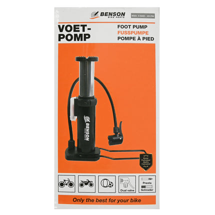 Voetpomp – Lengte slang ca. 40 cm, Druk max. 6 bar / 85 PSI, Gewicht ca. 310 g