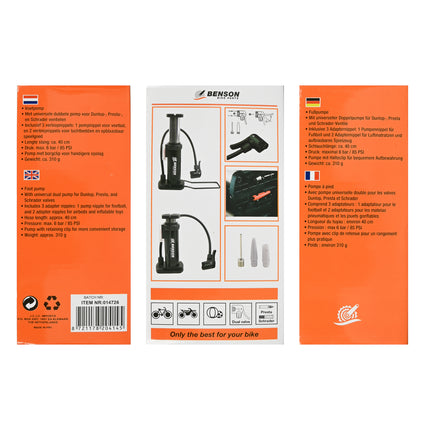 Voetpomp – Lengte slang ca. 40 cm, Druk max. 6 bar / 85 PSI, Gewicht ca. 310 g