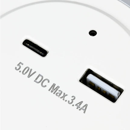 Nachtlamp met USB-A/USB-C, 5V DC, 3.4A, dag/nacht sensor, auto-modus.