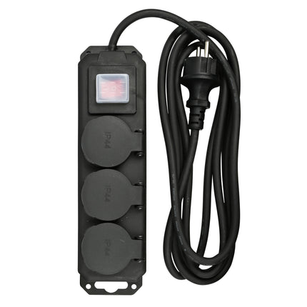 Stekkerdoos 3-voudig + RA + schakelaar 3.0 mtr IP44 – 230V, 3 METER