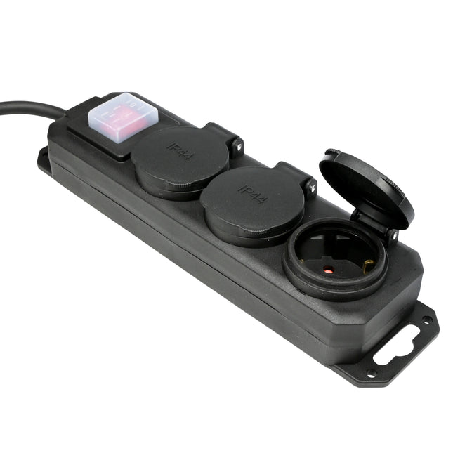 Stekkerdoos 3-voudig + RA + schakelaar 3.0 mtr IP44 – 230V, 3 METER