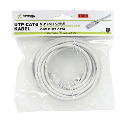 UTP CAT6 kabel 5 mtr – Kleur Lichtgrijs 1C, Kabellengte 5 m, Kabel diameter 5,3 mm