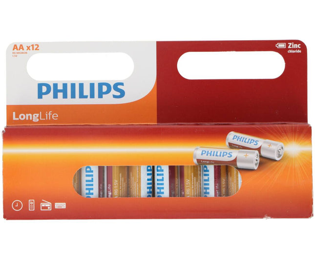 Philips Longlife AA Batterijen 12-pack - 1.5V voor dagelijks gebruik