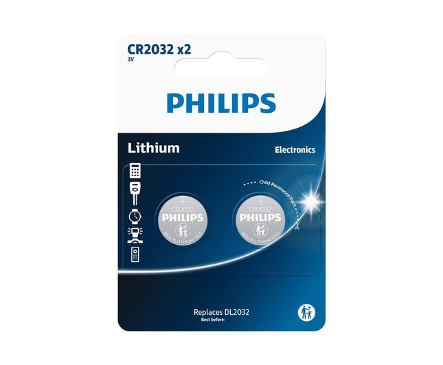 Philips CR2032 3V Knopcelbatterij 2-Pack voor Horloges en Meer