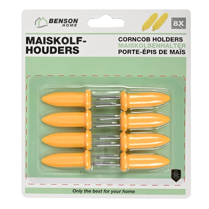 Maiskolfhouders 8 dlg – Lengte 6 cm, Materiaal roestvrijstaal en kunststof, 6 cm
