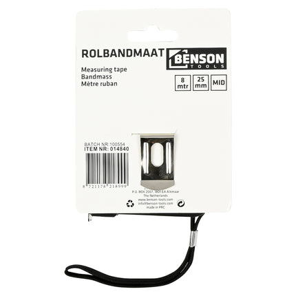 Rolbandmaat 8 meter x 25 mm MID – Voor zowel professionals als doe-het-zelvers