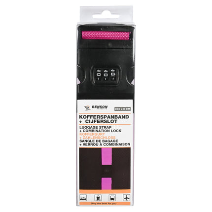 Kofferspanband + cijferslot fuchsia – Lengte ca. 200 cm, Breedte ca. 5 cm, 200 cm