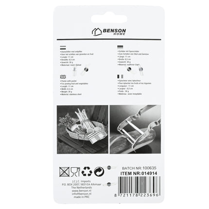 Dunschiller – Lengte 11 cm, Breedte 6,5 cm, Gewicht 30 g, Materiaal roestvrijstaal
