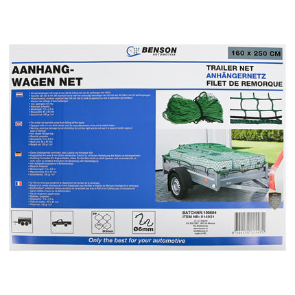 Aanhangwagen net 1,6 x 2,5 mtr in tas – Materiaal polyester, Afmetingen 1,6 x 2,5 m