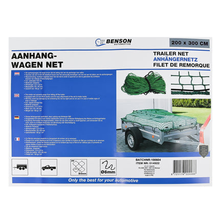 Aanhangwagen net 2,0 x 3,0 mtr in tas – Materiaal polyester, Afmetingen 2,0 x 3,0 m