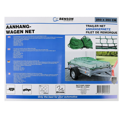 Aanhangwagen net 2,5 x 3,5 mtr in tas – Materiaal polyester, Afmetingen 2,5 x 3,5 m