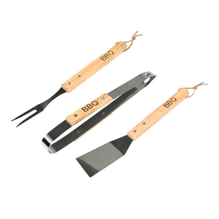 BBQ accessoires 3 dlg – Materiaal RVS + hout, Lengte 33 cm, 33 cm