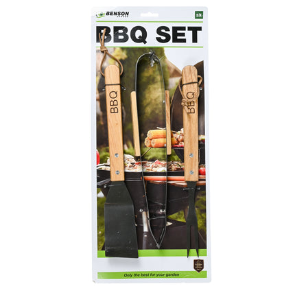 BBQ accessoires 3 dlg – Materiaal RVS + hout, Lengte 33 cm, 33 cm