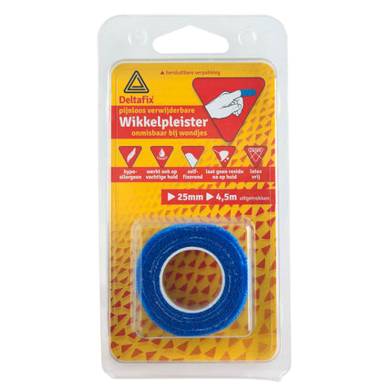 Deltafix Wikkelpleister 4,5 mtr x 25 mm blauw