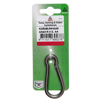 Deltafix Karabijnhaak 60 x 6 mm RVS A4 – Merk Deltafix, Type Karabijnhaak, 60 mm