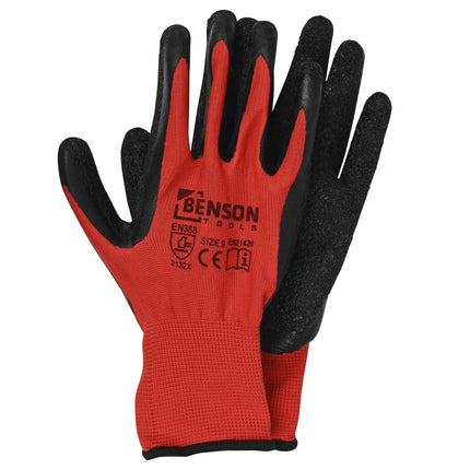 Werkhandschoenen latex crinkle rood zwart maat 9