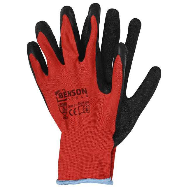 Werkhandschoenen latex crinkle rood zwart maat 11
