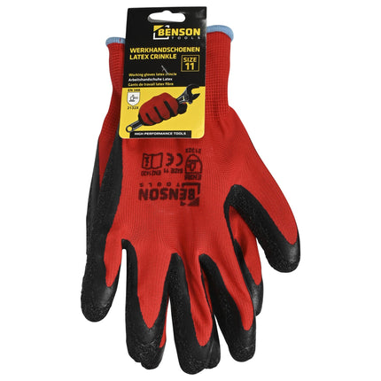 Werkhandschoenen latex crinkle rood zwart maat 11