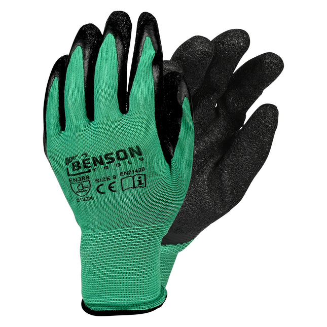 Werkhandschoenen latex crinkle groen zwart maat 9