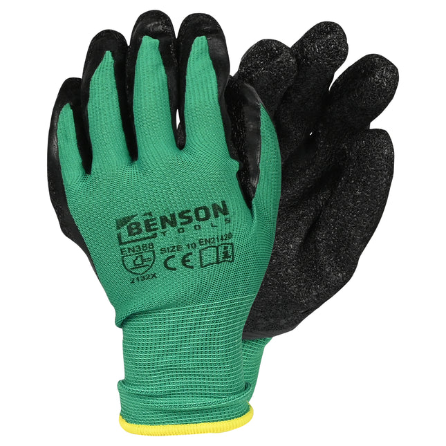 Werkhandschoenen latex crinkle groen zwart maat 10