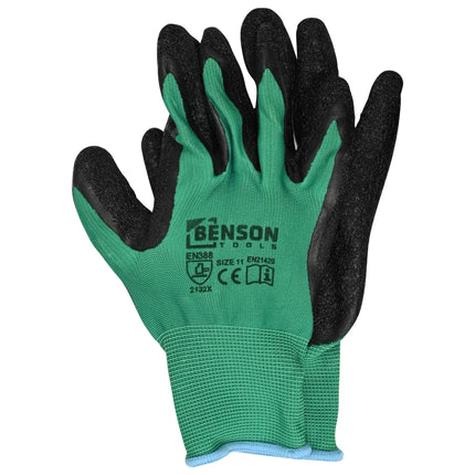 Werkhandschoenen latex crinkle groen zwart maat 11