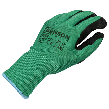 Werkhandschoenen latex crinkle groen zwart maat 11