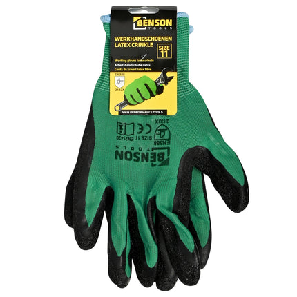 Werkhandschoenen latex crinkle groen zwart maat 11