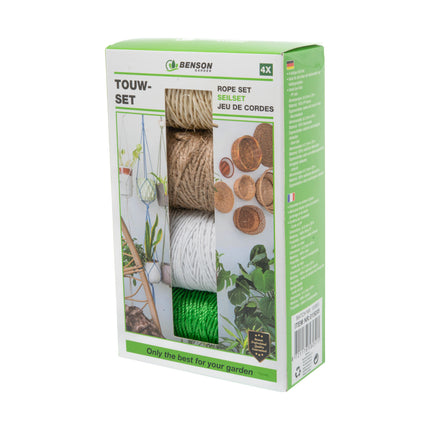 Touwset 4 dlg – Afmetingen ø1,6 mm x 30 m, Materiaal 100% PP-vezels, Materiaal 100% katoen