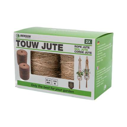 Touw jute 200 gr 1,5 mm x 100 mtr 2 dlg – Lengte 100 m per rol, Diameter ø 1,5 mm