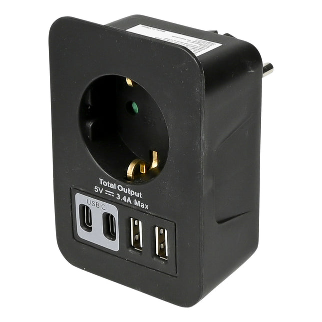 Stopcontact RA met 2 USB-A en 2 USB-C zwart oplader – 5,0V