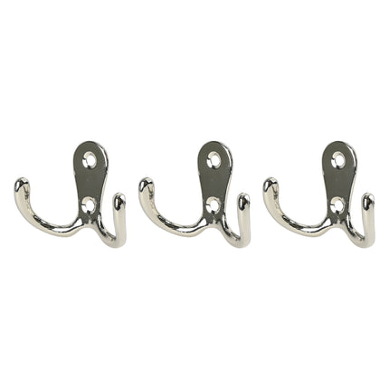 Kapstokhaak dubbel metaal zilver 3 dlg – Afmetingen 5,3 x 4 x 2,7 cm, Kleur zilver