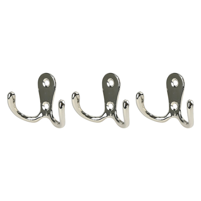Kapstokhaak dubbel metaal zilver 3 dlg – Afmetingen 5,3 x 4 x 2,7 cm, Kleur zilver