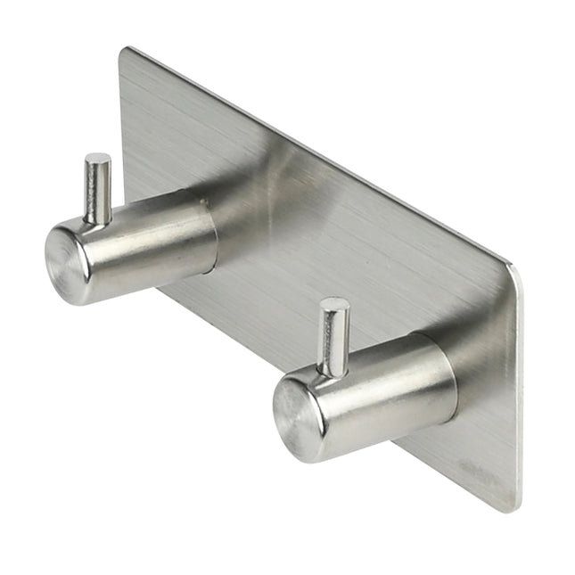 Haak dubbel metaal zelfklevend zilver – Afmetingen 11,5 x 4,5 x 3 cm, Kleur zilver