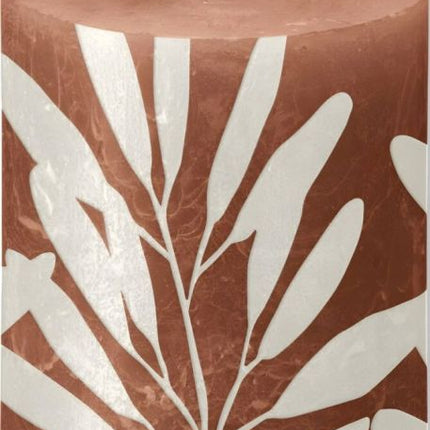 Bolsius Stompkaars rusty pink met print 80x68 mm – Afmetingen 6,8x6,8x8, Geur geurloos
